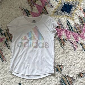 Adidas White Short Sleeve Tee with Reflective Logo